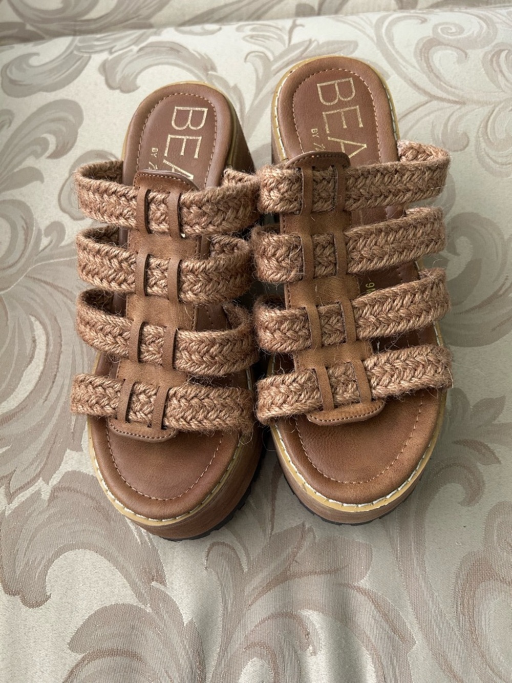 Beach by Matisse Women’s 9 Braided Multi-Strap Platform Slides Chestnut Brown